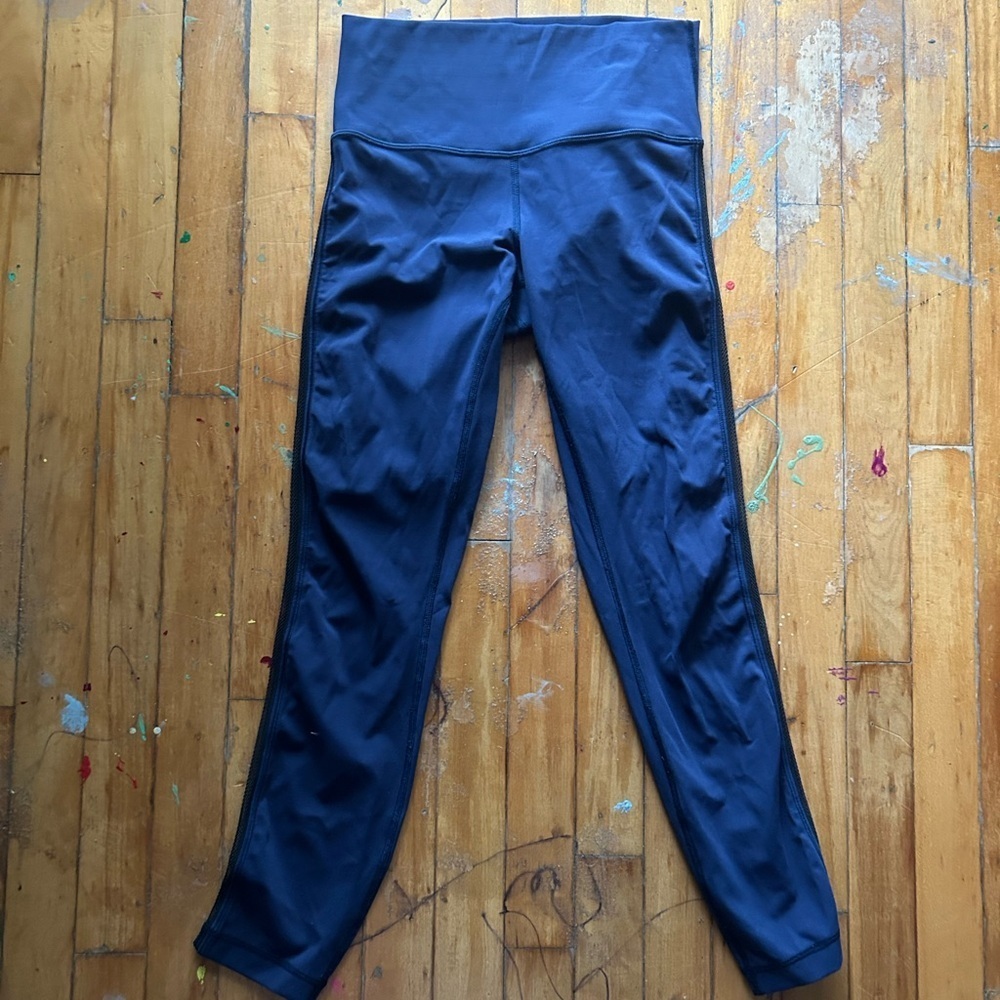 Lululemon navy High-Waisted Leggings witb side sheer‎ stripe